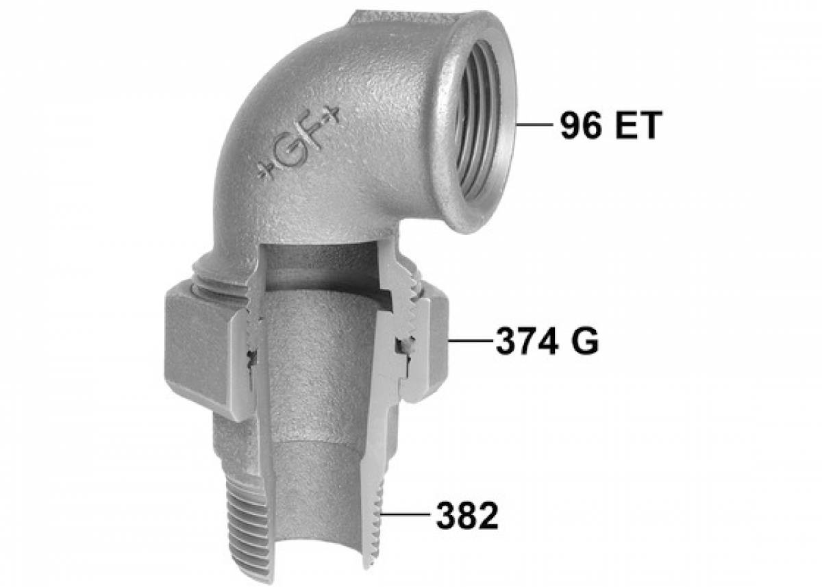 GF Draadfitting zwart haakse 3-delige koppeling bi x bui conisch (nr. 98)